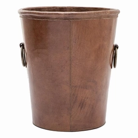 Ogden Tobacco Leather Round Wastebasket Decorative Baskets clearance deals