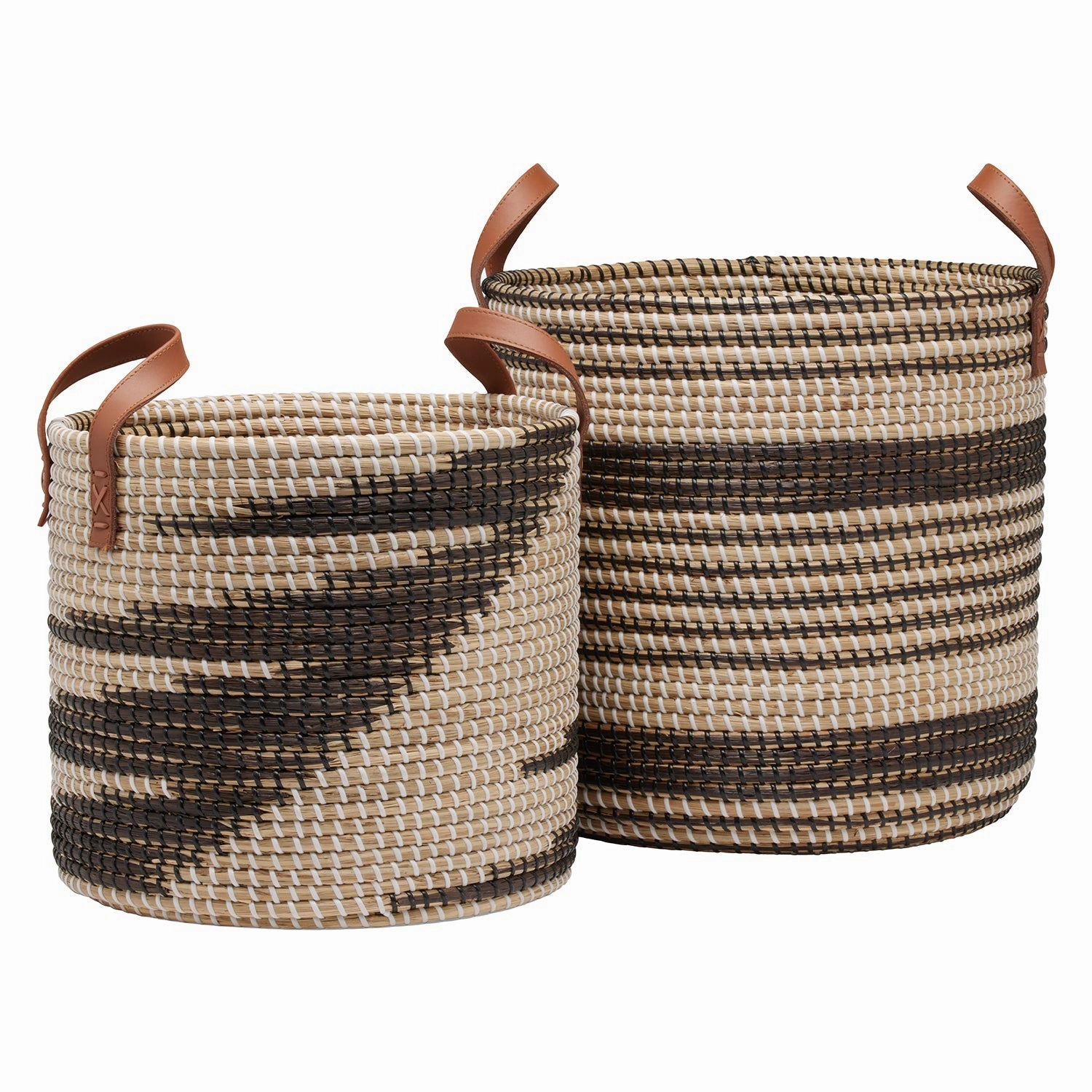 Olinda Natural Seagrass Nesting Baskets Set/2 (Black/Natural) Decorative Baskets clearance deals