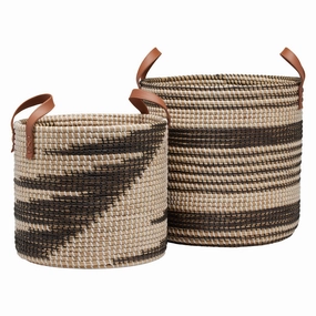 Olinda Natural Seagrass Nesting Baskets Set/2 (Black/Natural) Decorative Baskets clearance deals
