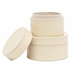 Orsett Cream Leather Round Canister Set/2 Home Decor Office Organization Convenient shopping