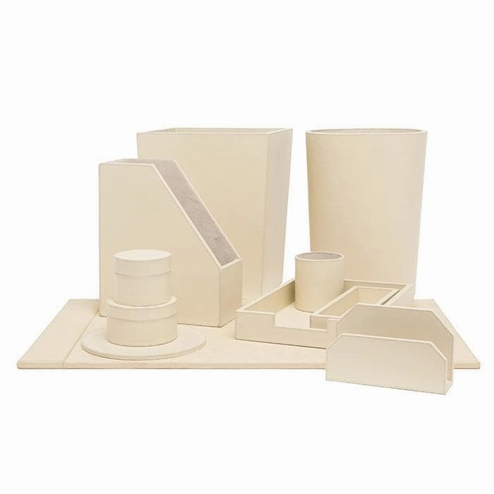 Orsett Cream Leather Round Canister Set/2