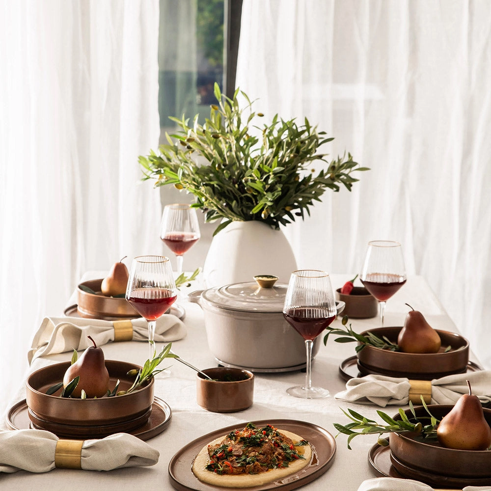 Oval Platter Stoneware Straight Leather