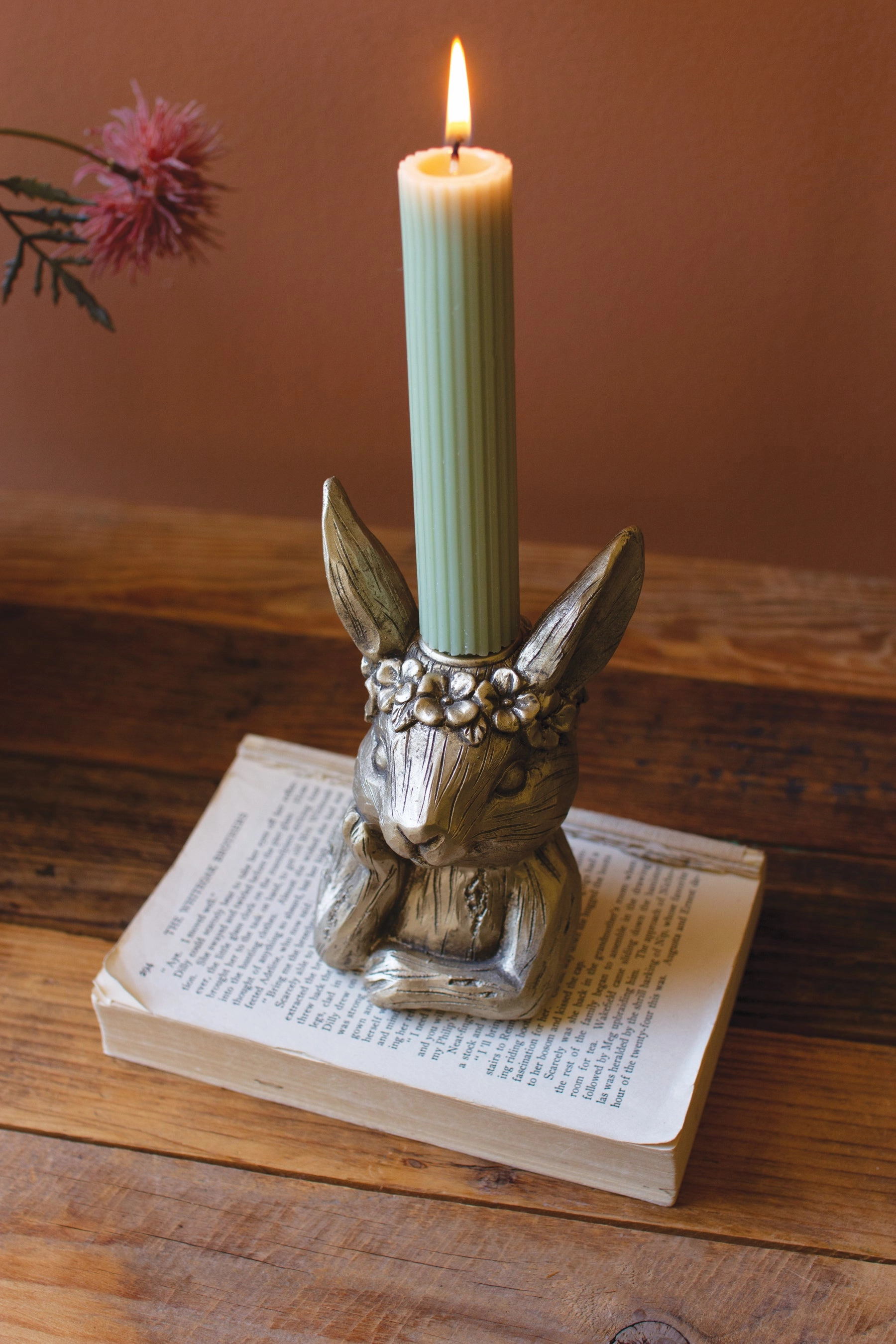 Painted Resin Rabbit Taper Candle Holder Set of Four Candle Holders discount collection
