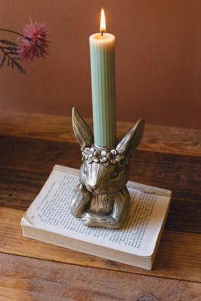 Painted Resin Rabbit Taper Candle Holder Set of Four Candle Holders discount collection