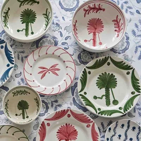 Palm Tree Bowl, Shallow, 24cm, Pink Serving Bowls Entertaining Set