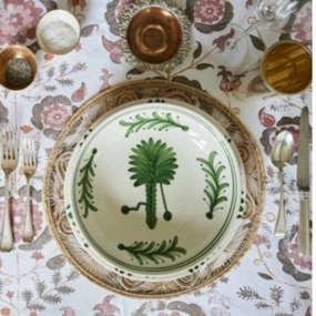 Pasta/Shallow Bowl, Palm Tree, Green Serving Bowls Entertaining Set