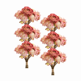 Peony and Hydrangea Bouquet (Set of 6) 16.75"H Polyester Faux Florals cheap bouquet decor