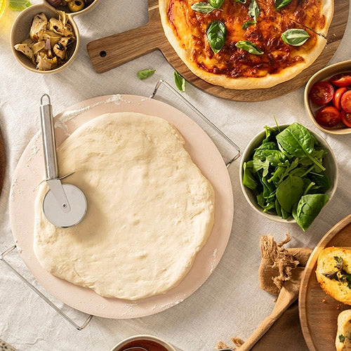 Pizza Stone with Rack & S/S Cutter
