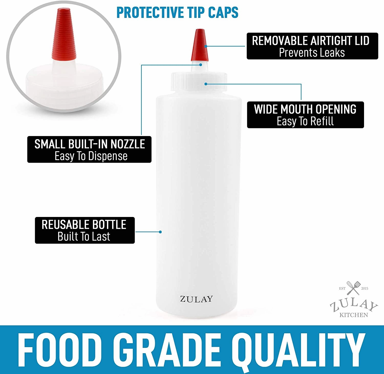 Plastic Condiment Squeeze Bottle with Caps 17 oz