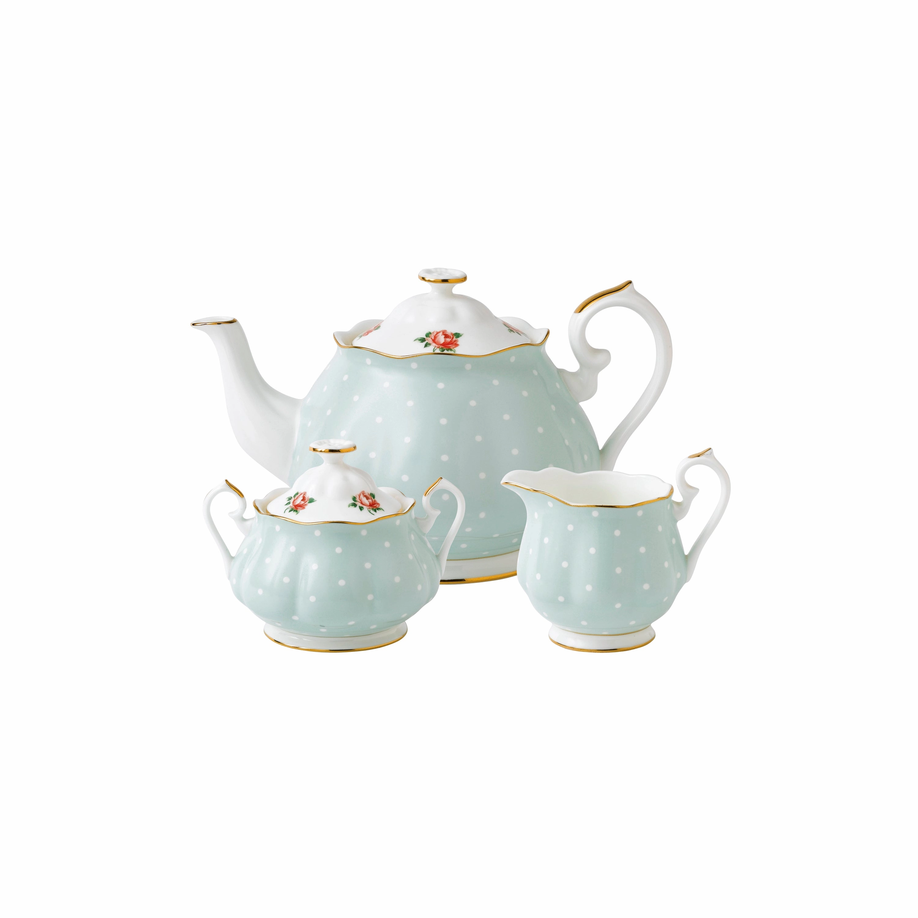 Polka Rose Teapot, Sugar, Cream, 3 Piece Set Dinnerware bulk buy offers
