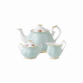 Polka Rose Teapot, Sugar, Cream, 3 Piece Set Dinnerware bulk buy offers