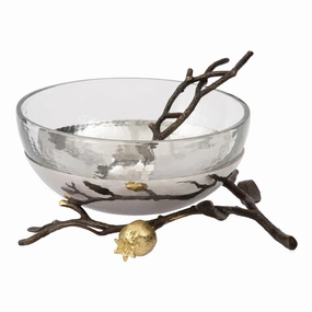 Pomegranate Bowl set with spoon, H7.5 x W18 x L19cm, Gold, Silver & Brown Serveware Good quality and affordable