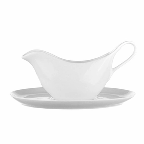 Porcelain Gravy Boat with Saucer 20cm White Serveware clearance shop