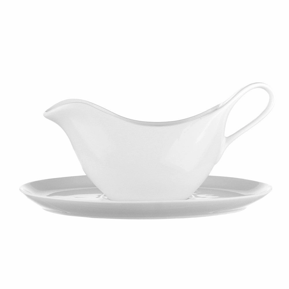 Porcelain Gravy Boat with Saucer 20cm White Serveware clearance shop