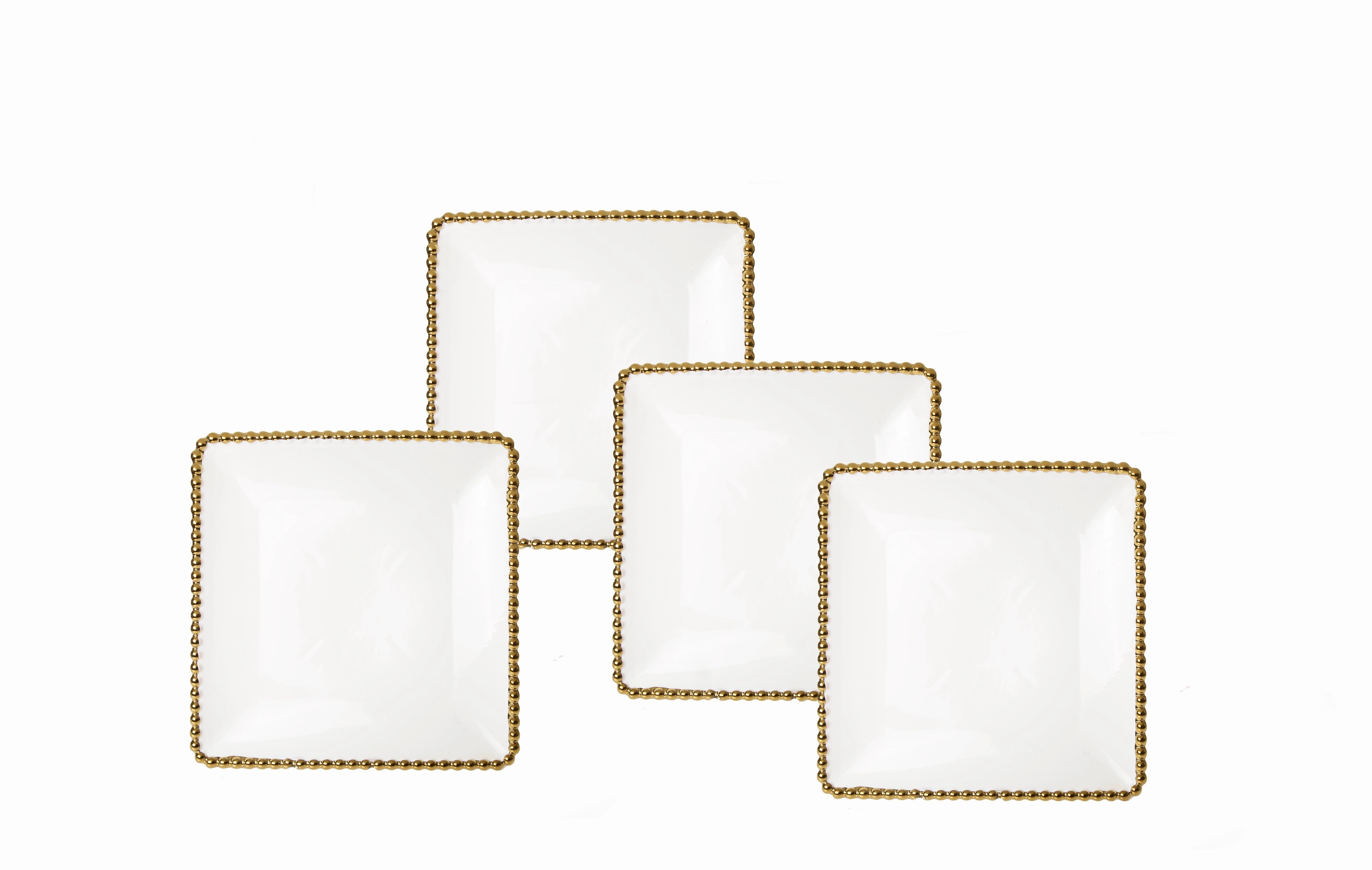 Porcelain White Plates with Gold Beaded Design Serveware deals online