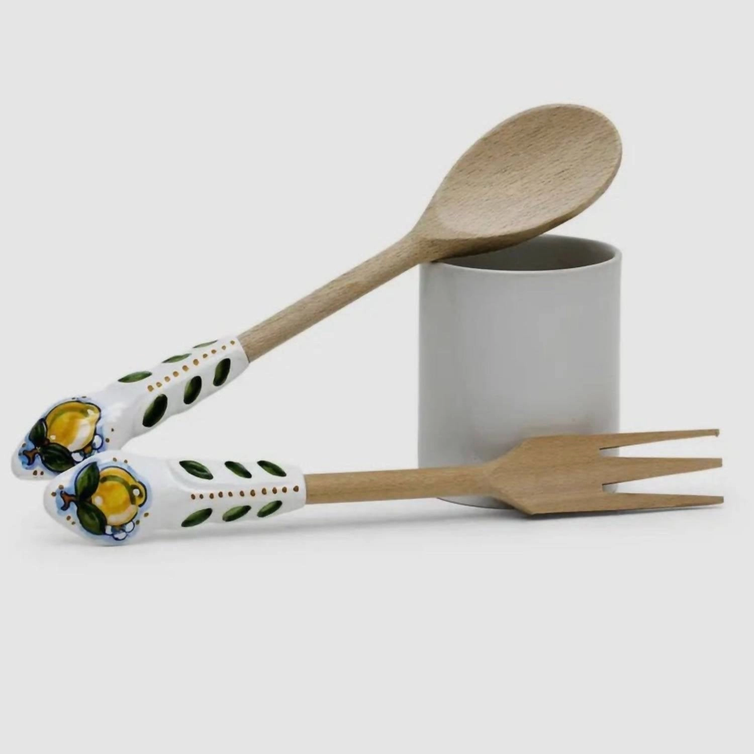 Positano Lemon Kitchen Utensil Set In Natural