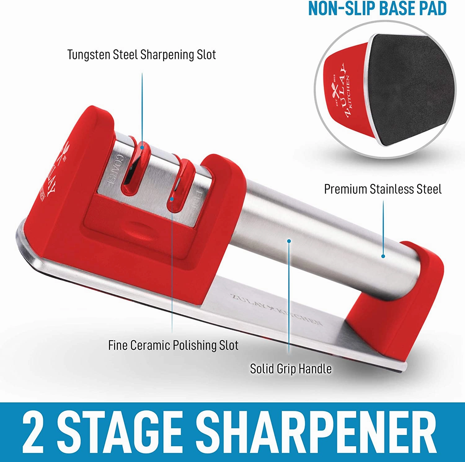 Premium Quality Knife Sharpener for Straight and Serrated Knives Stainless Steel Ceramic and Tungsten