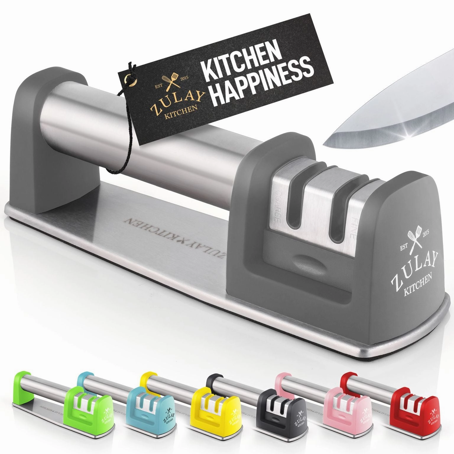 Premium Quality Knife Sharpener for Straight and Serrated Knives Stainless Steel Ceramic and Tungsten