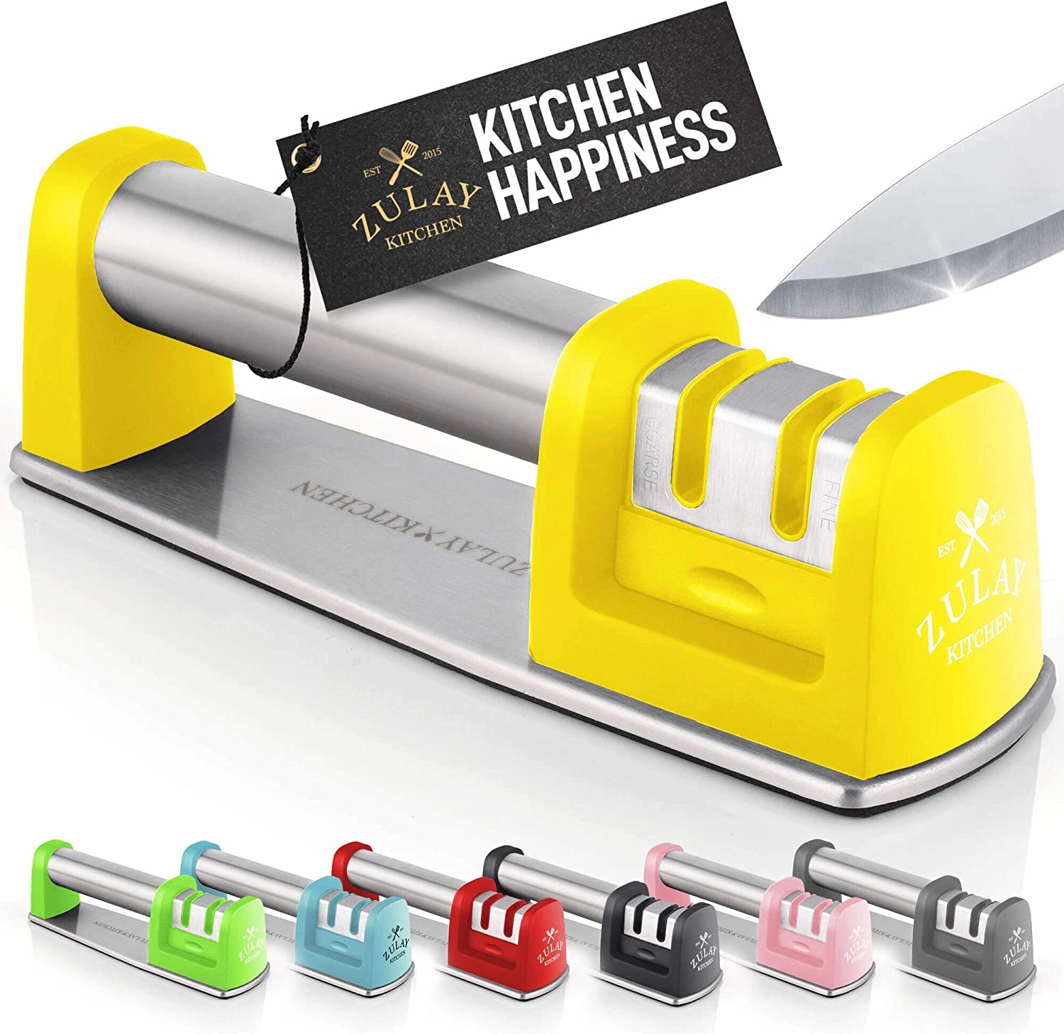 Premium Quality Knife Sharpener for Straight and Serrated Knives Stainless Steel Ceramic and Tungsten