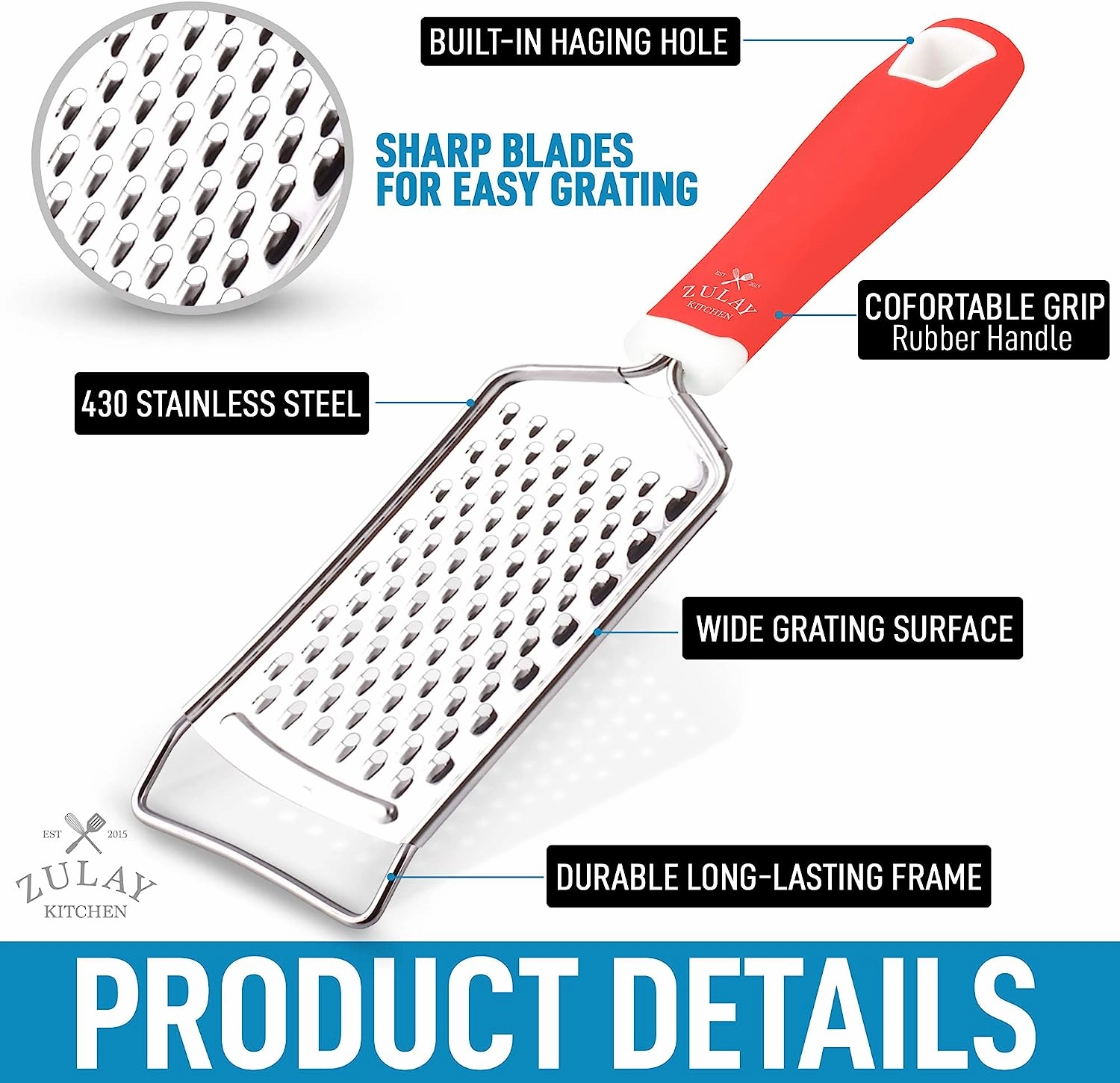 Professional Stainless Steel Flat Handheld Cheese Grater