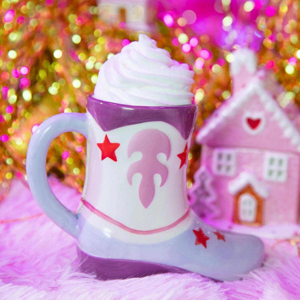 Purple cowboy boot shaped mug