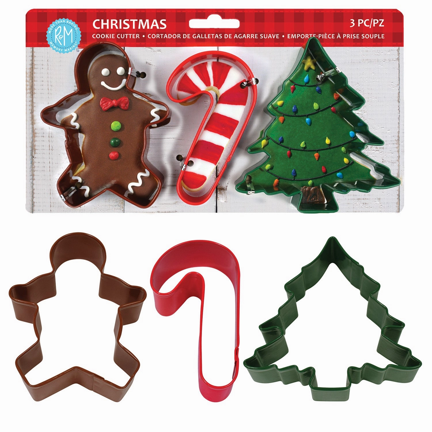 R&M International Color Christmas 3 Piece Cookie Cutter Set