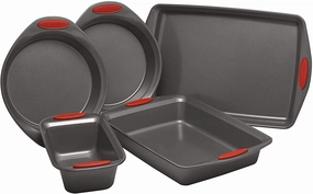 Rachael Ray 5 Piece Nonstick Bakeware Set, Gray with Red Grips Bakeware online promo