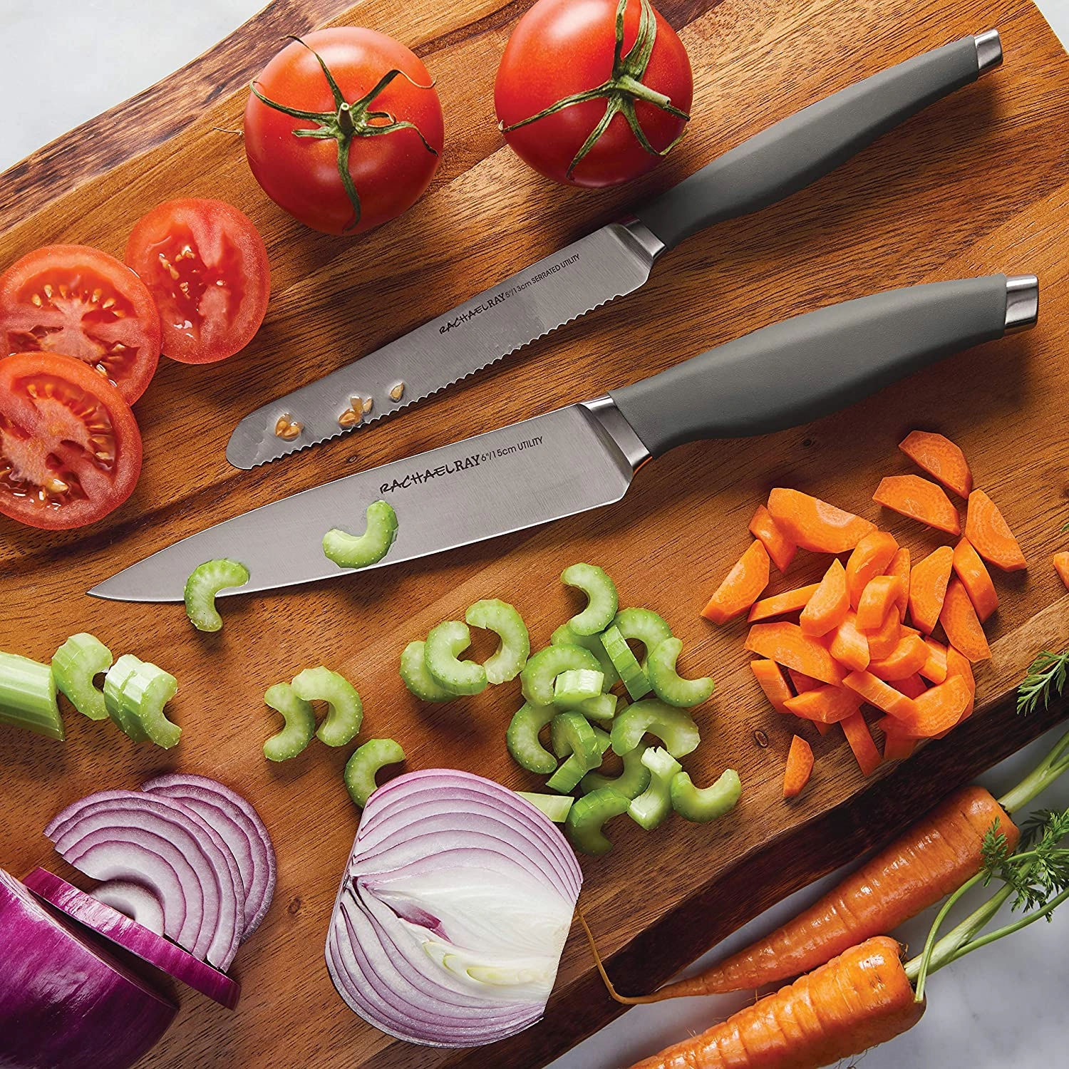 Rachael Ray 6-Inch Utility Knife and 5-Inch Serrated Utility Knife Set, Gray