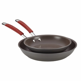 Rachael Ray Cucina Hard Anodized Twin Pack Skillets Fry Pan Set, Red Cookware online kitchen sale