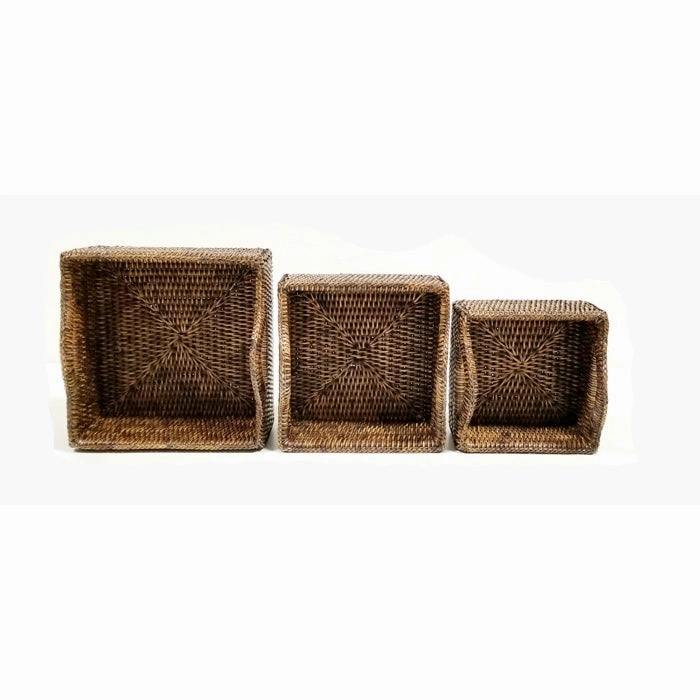 Rattan Antique Brown Empire Set 3 Square Tray w/ Handles