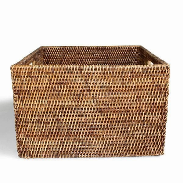 Rattan Basket Square Open w/ Cutout Handle