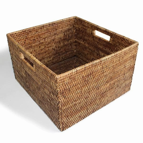 Rattan Basket Square Open w/ Cutout Handle Decorative Baskets clearance deals