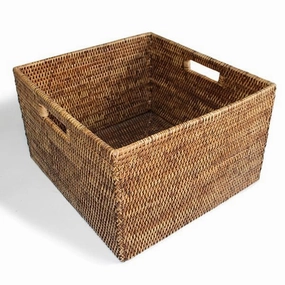 Rattan Basket Square Open w/ Cutout Handle Decorative Baskets clearance deals