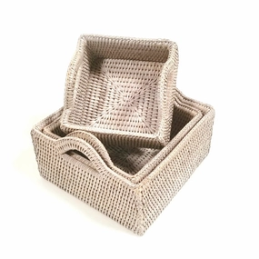 Rattan Empire Set 3 Square Tray w/ Handles (White Wash) Decorative Trays cheap sale