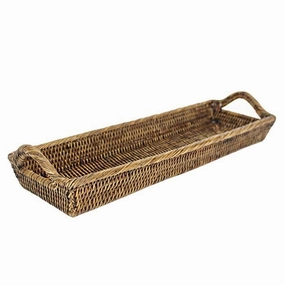 Rattan Narrow Tray w/Handles Decorative Trays cheap sale
