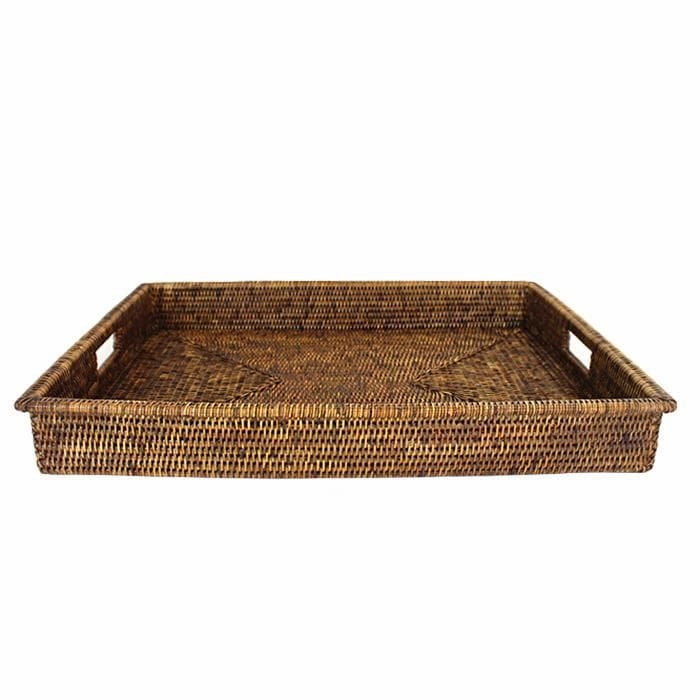 Rattan Rectangular Shallow Tray  w/Handle 26"