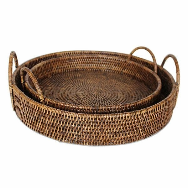 Rattan Round Tray w/Handles Set/2
