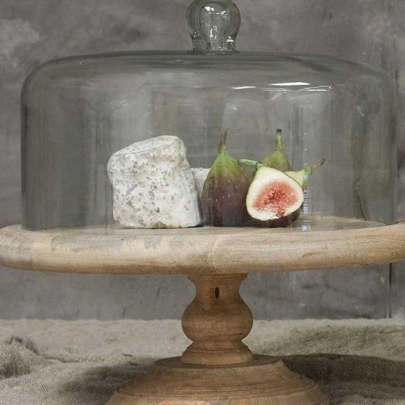 Recycled Dome Cake Stand H35 x D35cm, Mango Wood and Glass Serveware Good quality and affordable