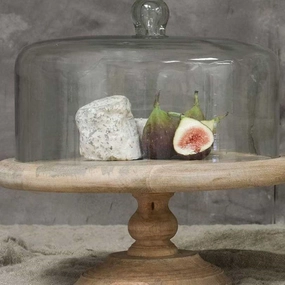 Recycled Dome Cake Stand H35 x D35cm, Mango Wood and Glass Serveware Good quality and affordable