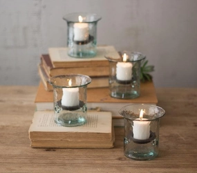 Recycled Glass Mini Votive Cylinder Set/4 Candle Holders discount collection