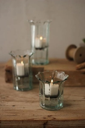 Recycled Glass Ribbed Votive Cylinders Set/3 Candle Holders discount collection