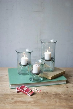 Recycled Glass Votive Cylinder Set/3 Candle Holders discount collection