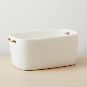 resin bucket with leather handles - white Entertaining Servingware discount