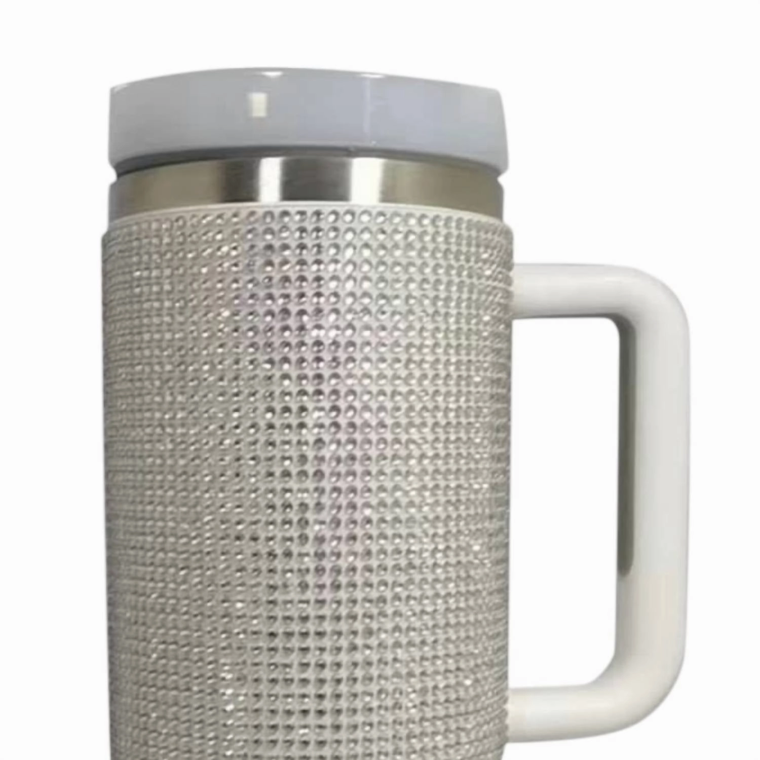 Rhinestone Stainless Steel Tumbler With Straw In White