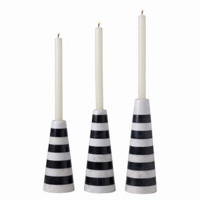 Rhodes Black/White Marble Horizontal Stripe Candle Holders Set/3 Candle Holders discount collection