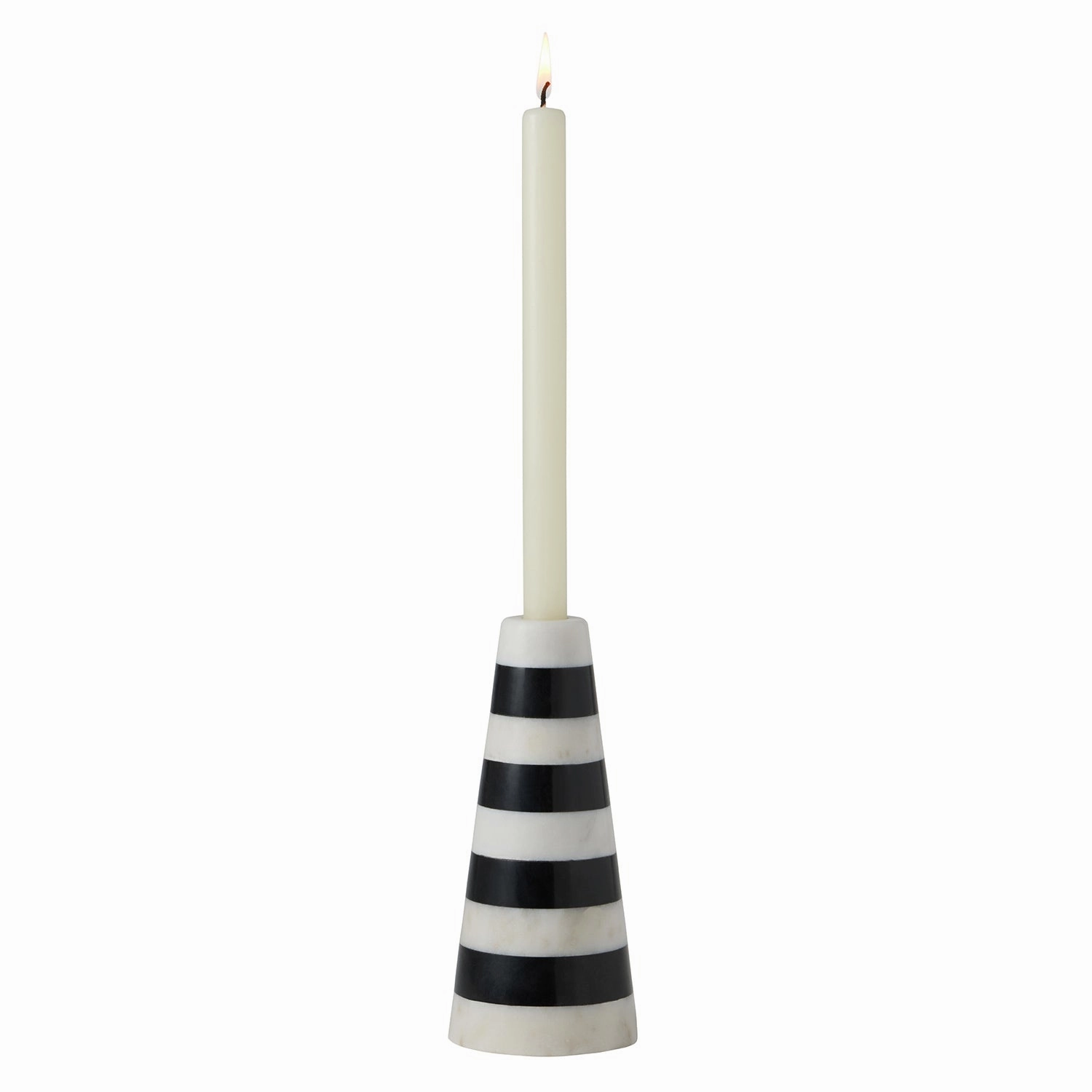 Rhodes Black/White Marble Horizontal Stripe Candle Holders Set/3
