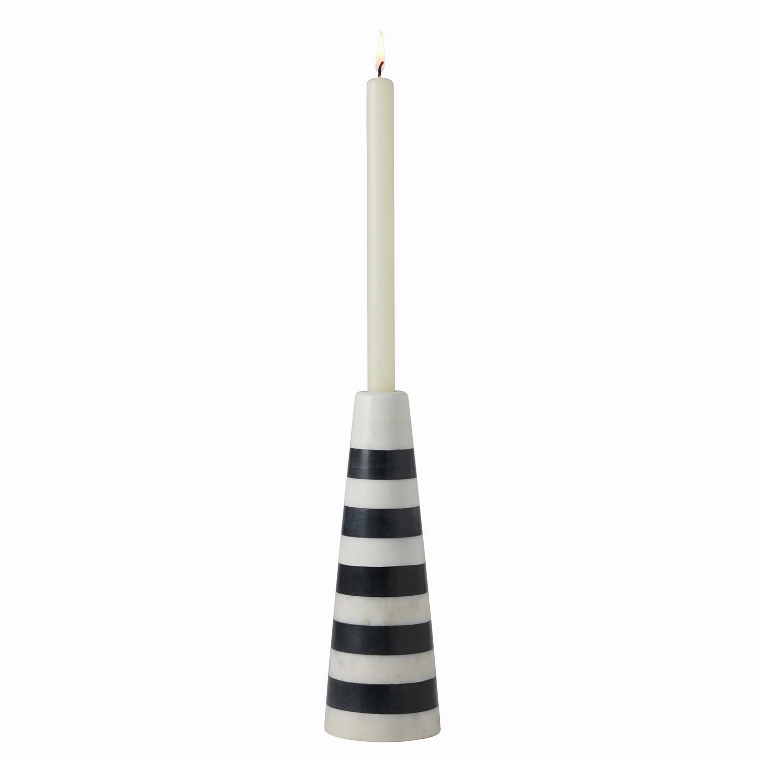 Rhodes Black/White Marble Horizontal Stripe Candle Holders Set/3