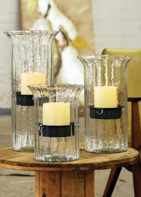 Ribbed Hurricane with Rustic Insert Candle Holders discount collection