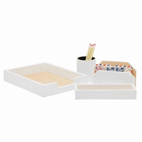 Rosewell Realistic Faux Rattan Letter Tray Set (Shiny White) Home Decor Office Organization Convenient shopping