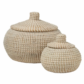 Roslyn Seagrass Round Baskets Set/2 (Whitewashed) Decorative Baskets clearance deals